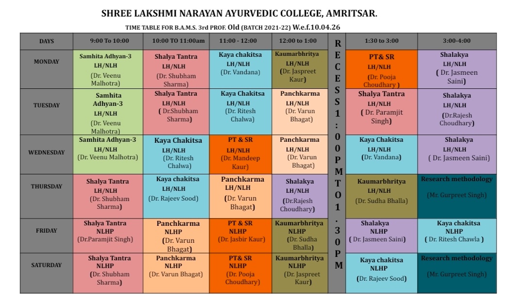 Third Professional Year Old Batch Time Table